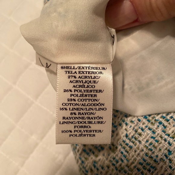 Skirt - Ann Taylor lined mini skirt, cream/blue green, size 0. - Picture 6 of 8